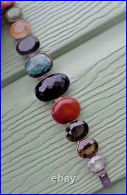 Vintage HEAVY Long Sterling Silver Bracelet Scottish Style Mixed Stones 108 gram