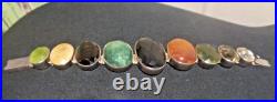 Vintage HEAVY Long Sterling Silver Bracelet Scottish Style Mixed Stones 108 gram