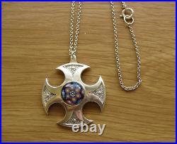 Vintage, Hallmarked Scottish Silver, Caithness Glass, Celtic Cross Pendant