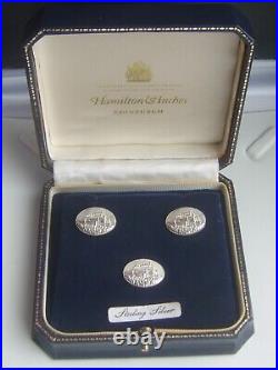 Vintage Hamilton & Inches Sterling Silver Edinburgh Castle Cufflinks & Tie Tack