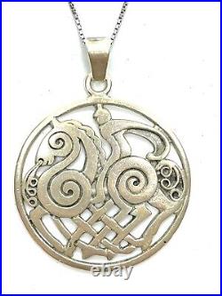 Vintage Jack Rae Scottish Shetland St. Silver Odin & Sleipnir Pendant Necklace