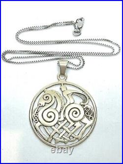 Vintage Jack Rae Scottish Shetland St. Silver Odin & Sleipnir Pendant Necklace