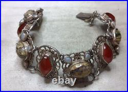 Vintage Jewellery Sterling Silver, Carnelian, Pearl & Jasper Scottish Bracelet