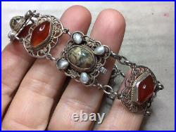 Vintage Jewellery Sterling Silver, Carnelian, Pearl & Jasper Scottish Bracelet