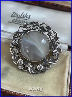 Vintage John Hart Iona Scottish Agate Brooch Sterling Silver 925 Hallmarked 1967