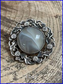 Vintage John Hart Iona Scottish Agate Brooch Sterling Silver 925 Hallmarked 1967