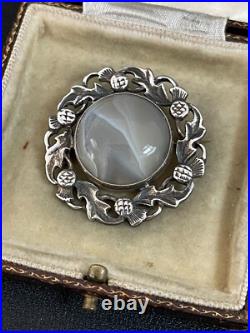 Vintage John Hart Iona Scottish Agate Brooch Sterling Silver 925 Hallmarked 1967