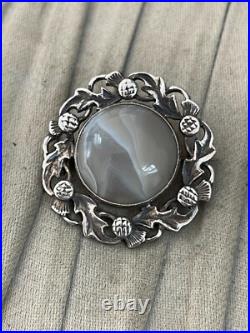 Vintage John Hart Iona Scottish Agate Brooch Sterling Silver 925 Hallmarked 1967