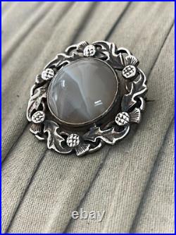 Vintage John Hart Iona Scottish Agate Brooch Sterling Silver 925 Hallmarked 1967