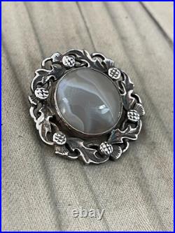 Vintage John Hart Iona Scottish Agate Brooch Sterling Silver 925 Hallmarked 1967