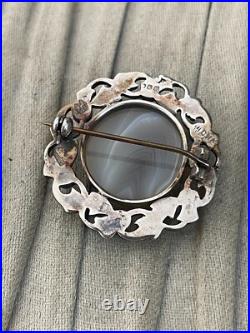 Vintage John Hart Iona Scottish Agate Brooch Sterling Silver 925 Hallmarked 1967