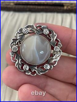 Vintage John Hart Iona Scottish Agate Brooch Sterling Silver 925 Hallmarked 1967