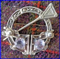 Vintage LARGE & HEAVY Sterling Silver Amethyst Scottish Celtic Brooch h/m 1960