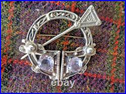 Vintage LARGE & HEAVY Sterling Silver Amethyst Scottish Celtic Brooch h/m 1960