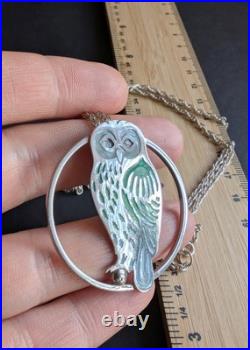Vintage Norman Grant Scottish Silver Enamel Owl Bird Pendant