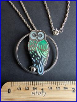 Vintage Norman Grant Scottish Silver Enamel Owl Bird Pendant