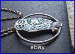 Vintage Norman Grant Scottish Silver Enamel Owl Bird Pendant
