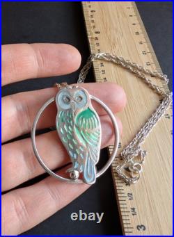 Vintage Norman Grant Scottish Silver Enamel Owl Bird Pendant