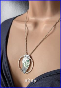 Vintage Norman Grant Scottish Silver Enamel Owl Bird Pendant
