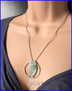 Vintage Norman Grant Scottish Silver Enamel Owl Bird Pendant