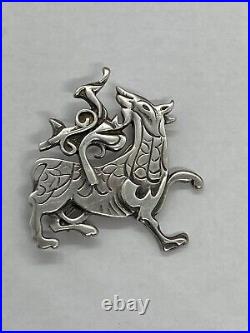 Vintage Ola Gorie Scottish Sterling Silver Meashowe Dragon Pin Brooch12.22g