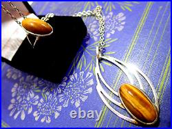 Vintage Ola Gorie Silver Pendant OMG 1970s Tigers Eye MG Ortak Ring Sterling 925