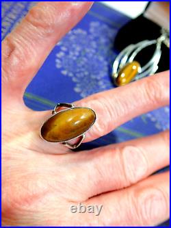 Vintage Ola Gorie Silver Pendant OMG 1970s Tigers Eye MG Ortak Ring Sterling 925