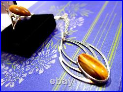 Vintage Ola Gorie Silver Pendant OMG 1970s Tigers Eye MG Ortak Ring Sterling 925