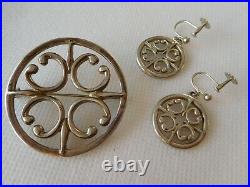 Vintage Ola Marie Gorie silver 925 Scottish Celtic style brooch and earrings OMG