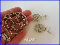 Vintage Ola Marie Gorie silver 925 Scottish Celtic style brooch and earrings OMG