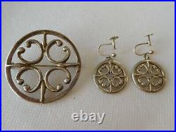 Vintage Ola Marie Gorie silver 925 Scottish Celtic style brooch and earrings OMG
