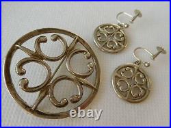 Vintage Ola Marie Gorie silver 925 Scottish Celtic style brooch and earrings OMG