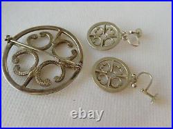 Vintage Ola Marie Gorie silver 925 Scottish Celtic style brooch and earrings OMG