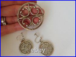 Vintage Ola Marie Gorie silver 925 Scottish Celtic style brooch and earrings OMG