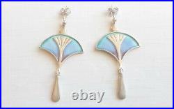 Vintage Pat Cheney 925 Scottish Sterling Silver And Enamel Drop/Dangle Earrings