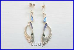 Vintage Pat Cheney 925 Scottish Sterling Silver And Enamel Drop/Dangle Earrings