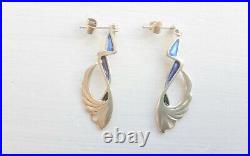 Vintage Pat Cheney 925 Scottish Sterling Silver And Enamel Drop/Dangle Earrings