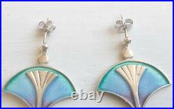 Vintage Pat Cheney 925 Scottish Sterling Silver And Enamel Drop/Dangle Earrings