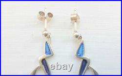 Vintage Pat Cheney 925 Scottish Sterling Silver And Enamel Drop/Dangle Earrings