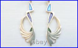 Vintage Pat Cheney 925 Scottish Sterling Silver And Enamel Drop/Dangle Earrings