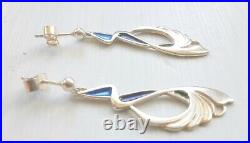 Vintage Pat Cheney 925 Scottish Sterling Silver And Enamel Drop/Dangle Earrings