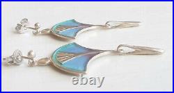 Vintage Pat Cheney 925 Scottish Sterling Silver And Enamel Drop/Dangle Earrings