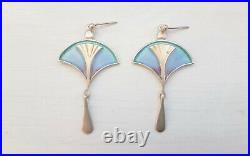 Vintage Pat Cheney 925 Scottish Sterling Silver And Enamel Drop/Dangle Earrings