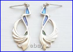 Vintage Pat Cheney 925 Scottish Sterling Silver And Enamel Drop/Dangle Earrings