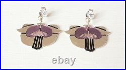 Vintage Pat Cheney Scottish Sterling Silver Enamel Drop Floral Earrings 1980s