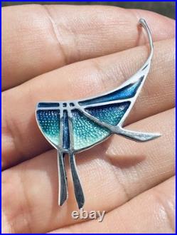 Vintage Pat Cheney Sterling Silver & Enamel Brooch Pin Scottish Designer