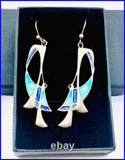 Vintage Pat Cheney for Ortak Scottish Sterling Silver and Enamel Dangle Earrings