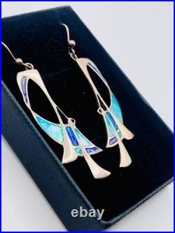 Vintage Pat Cheney for Ortak Scottish Sterling Silver and Enamel Dangle Earrings