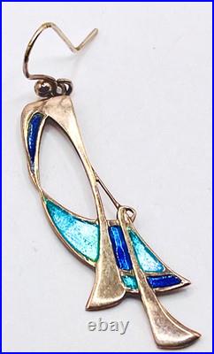 Vintage Pat Cheney for Ortak Scottish Sterling Silver and Enamel Dangle Earrings