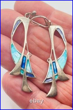 Vintage Pat Cheney for Ortak Scottish Sterling Silver and Enamel Dangle Earrings